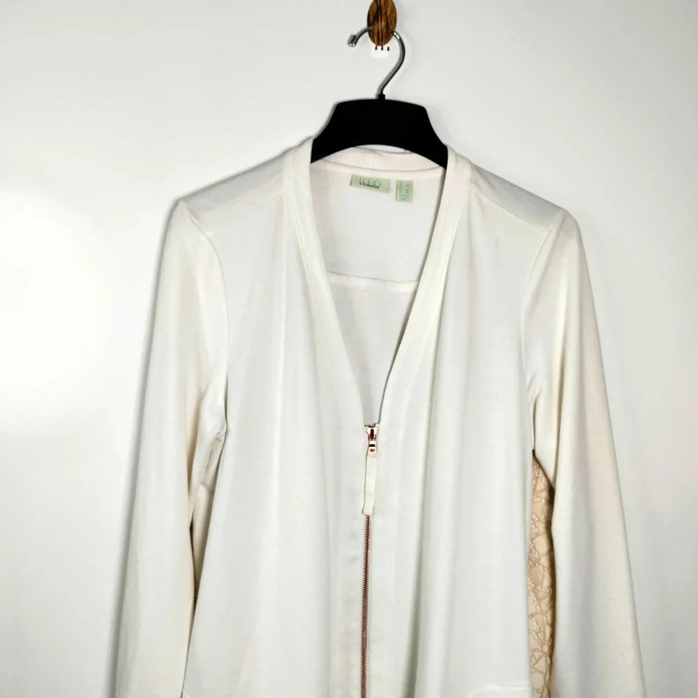 LOGO Lounge Ivory Full Zip Cardigan Jacket Lace Back Women 2X Cottage Core Lagun - Picture 4 of 15